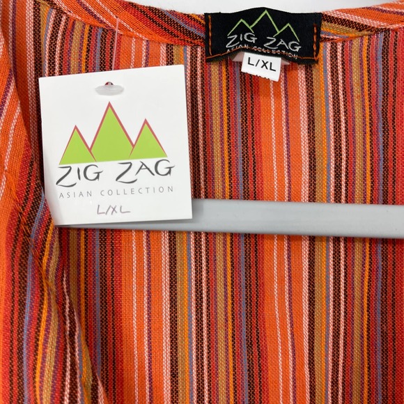 ZIG ZAG ORANGE MULTICOLOR LIGHTWEIGHT COTTON WRAP DRESS SIZE L/XL - Picture 4 of 4